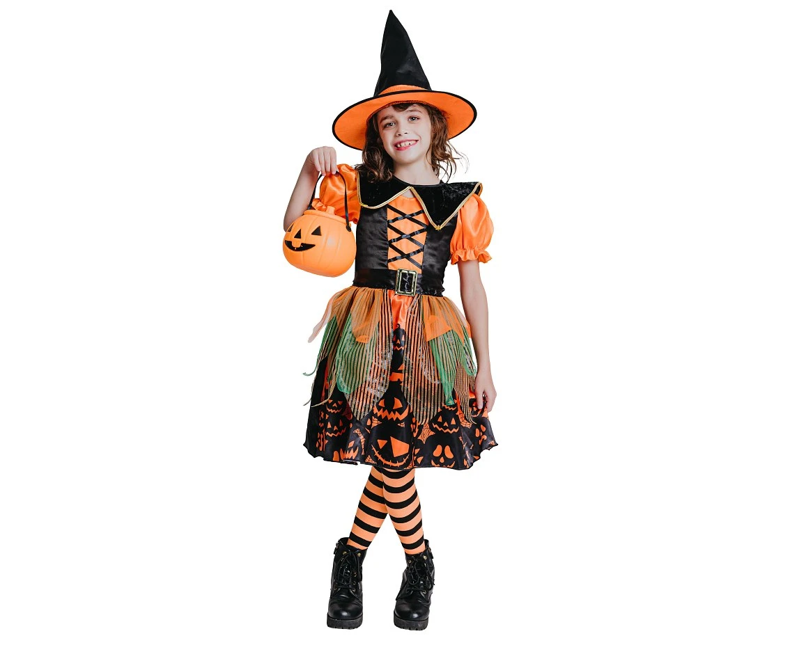 Role play-set for child Pumpkin Witch (dress, hat, belt, collar), size 110/120 cm